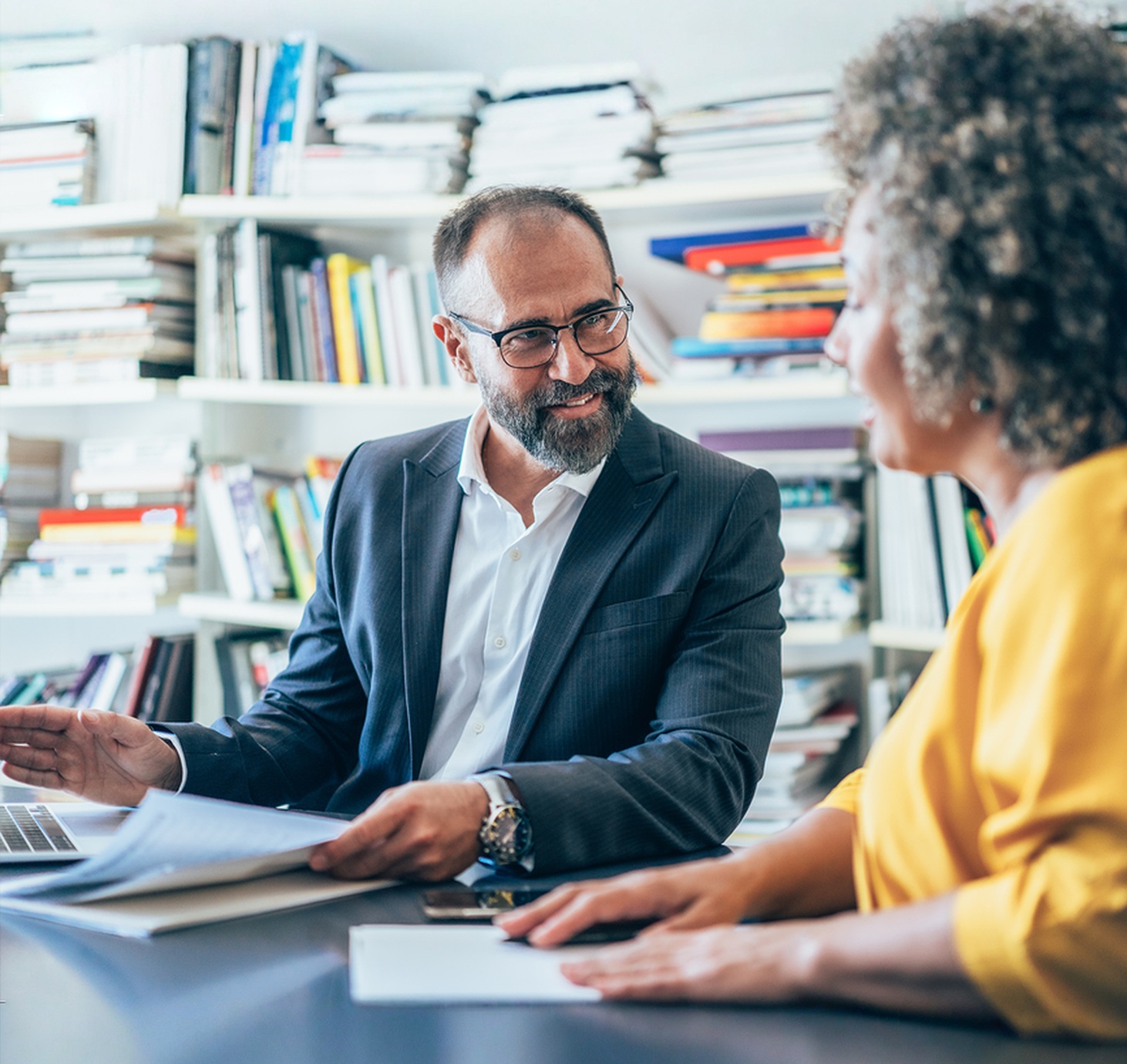 Advisor talking with client