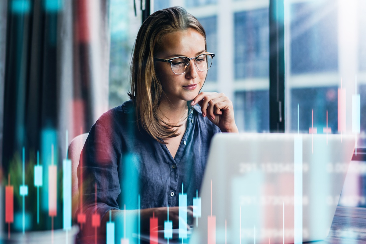 Business person looking at financial data